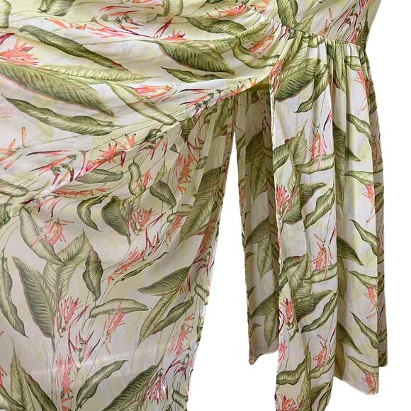 BCBGeneration Maxi Dress Large Womens Tropical Green Overlay Tiered Open Back - Picture 6 of 12